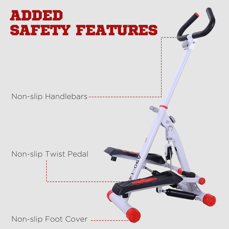 HOMCOM Foldable Stepper Adjustable Step Machine w/ Handlebar LCD Display, Red