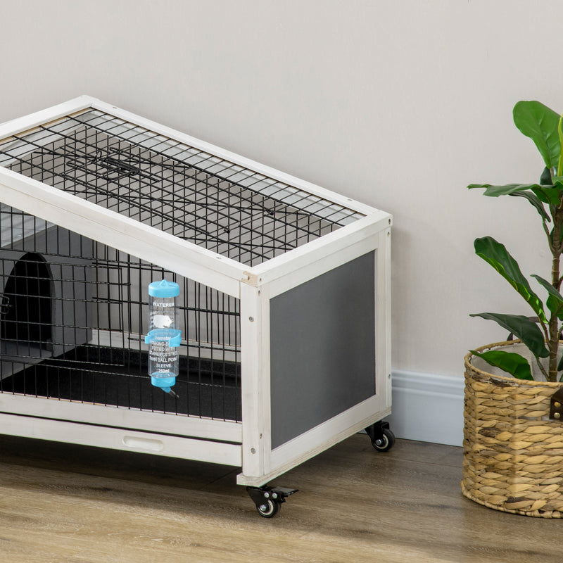 PawHut Rabbit Cage with Water Bottle, Wheels, Plastic Slide-Out Tray - Dark Grey