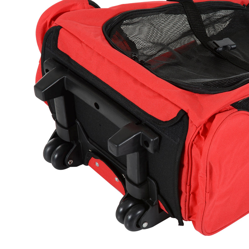 PawHut Pet Red Travel Backpack Bag Cat Puppy Dog Carrier w/ Trolley and Telescopic