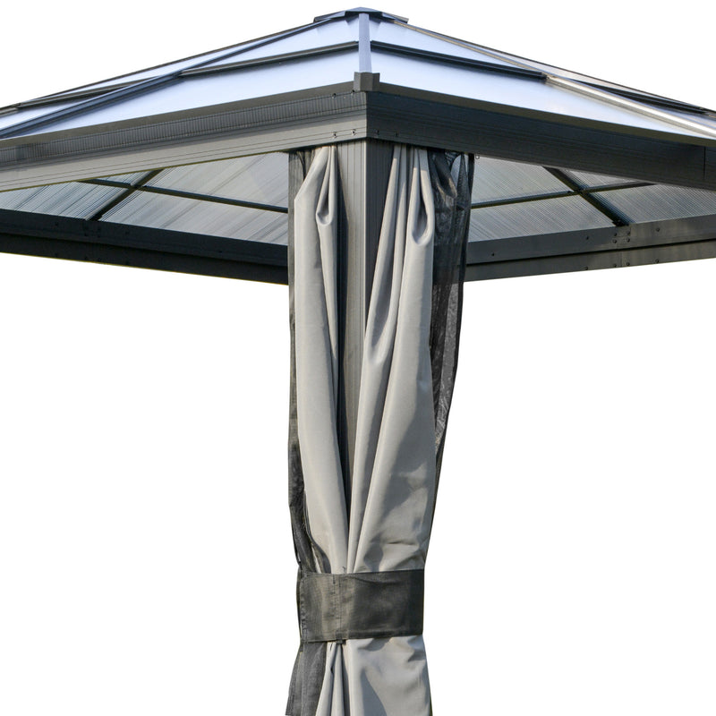 Outsunny 3x3(m) Aluminium Hardtop Gazebo Canopy w/ Polycarbonate Top, Curtains