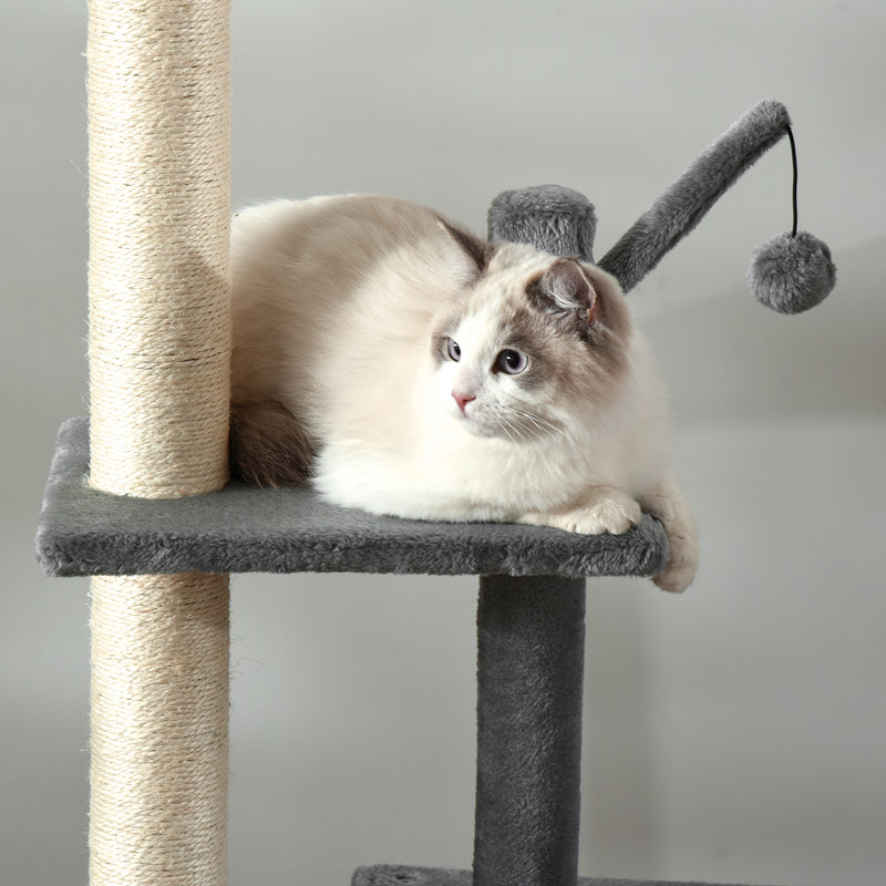 PawHut 238-270cm Cat Tree Tower Ceiling High w/ Sisal Scratching Post Light Grey