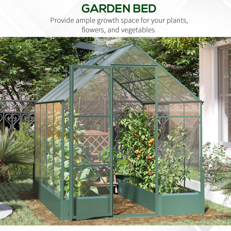 Outsunny Walk-in Greenhouse Garden Polycarbonate Aluminium w/ Smart Window 6x8ft