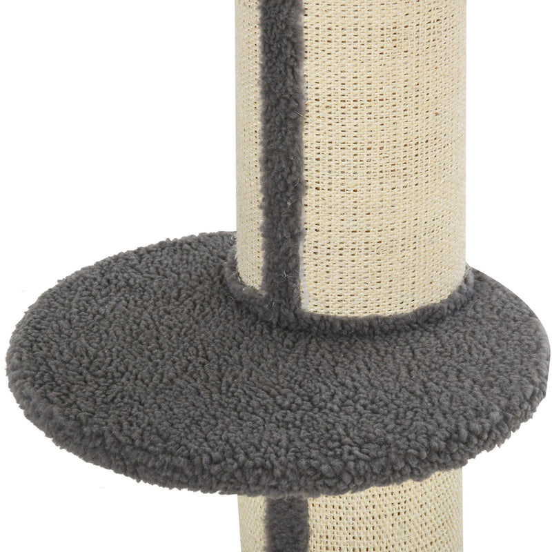 PawHut 2-Tier Cat Kitten Resting Tree w/ Top Basket Cushion Sisal Post Grey