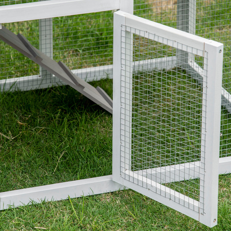 PawHut Two-Tier Rabbit Hutch w/ Sunlight Panel Roof, Slide-Out Tray - Grey