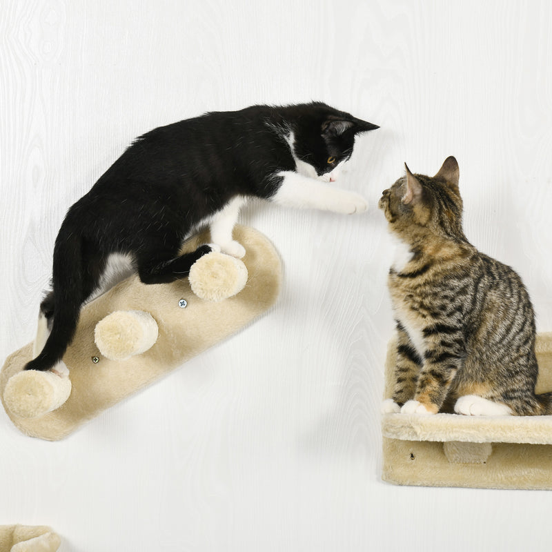 PawHut 4PCs Wall Mounted Cat Tree Cat Wall Shelves W/ Scratching Post Beige