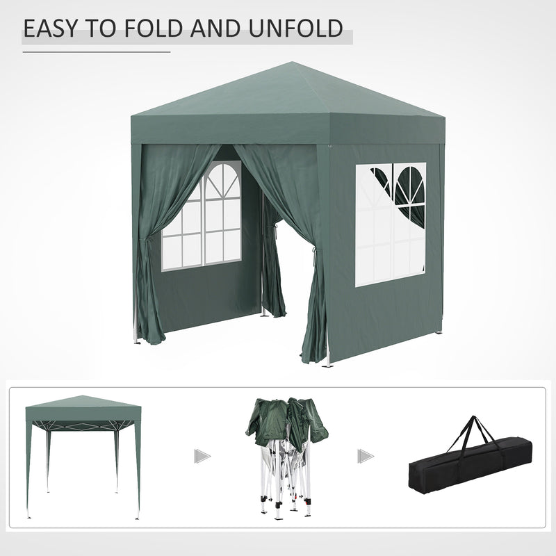 Outsunny 2mx2m Pop Up Gazebo Party Tent Canopy Marquee with Storage Bag Green