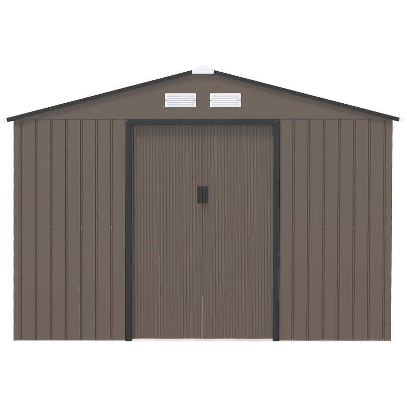 Outsunny 9 X 6FT Outdoor Storage Garden Shed Sliding Door Galvanised Metal Brown