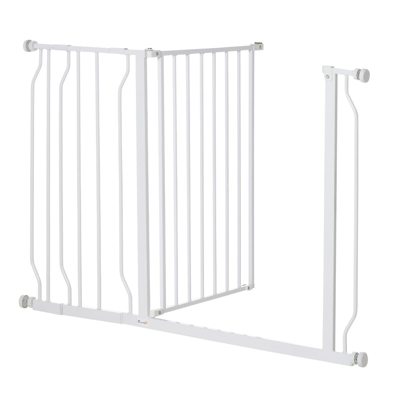 PawHut Dog Gate Wide Stair Gate w/ Door Pressure Fit, 75-115W cm, White