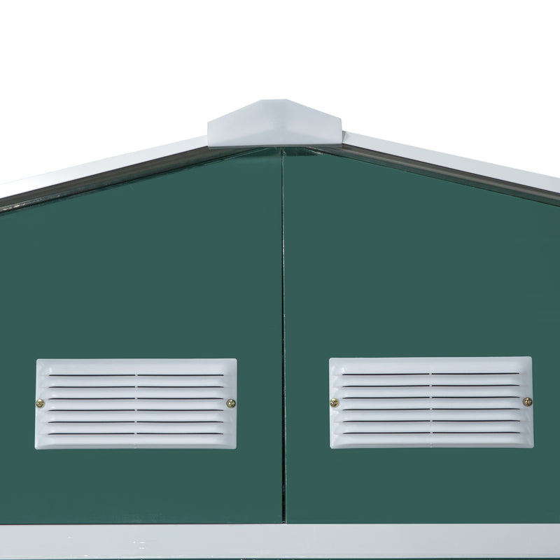 Outsunny 13 X 11ft Garden Storage Shed w/2 Doors Galvanised Metal Green