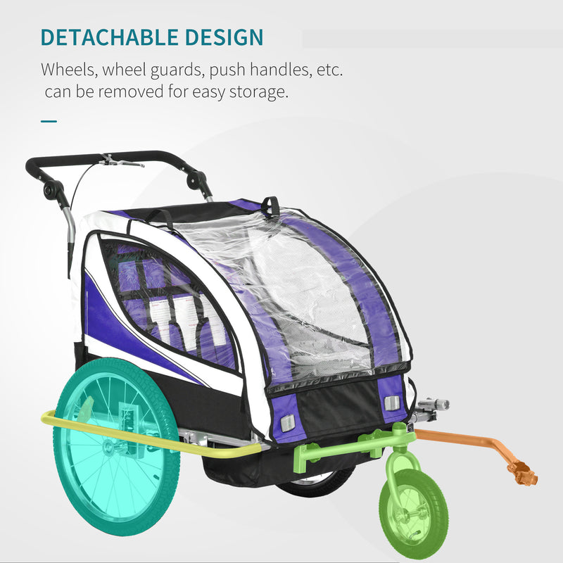 HOMCOM Child Bike Trailer Baby Bicycle Trailer for 2 Kids 360° Rotatable w/ LED