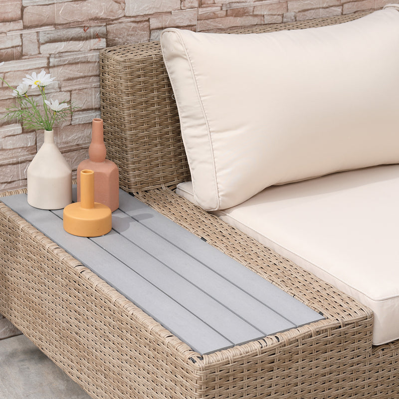 Outsunny 4Pcs Rattan Sofa Set Garden Furniture Set with Armrest Cushions Beige