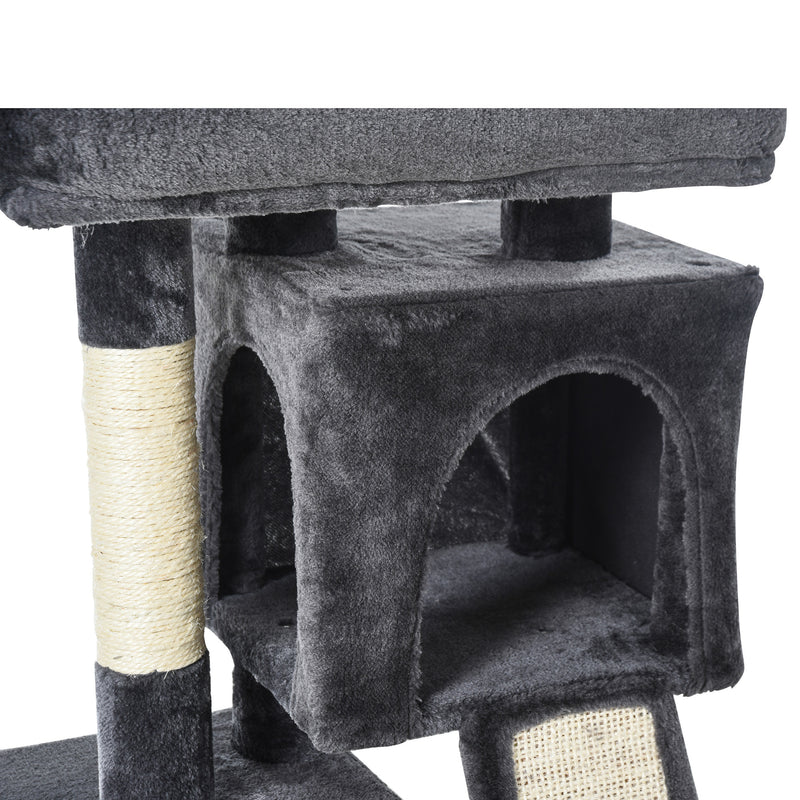 PawHut Cat Rest & Play Activity Tree w/ 2 House Perch Scratching Post Black