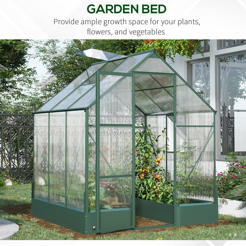 Outsunny Walk-in Greenhouse Garden Polycarbonate Aluminium w/ Smart Window 6x6ft