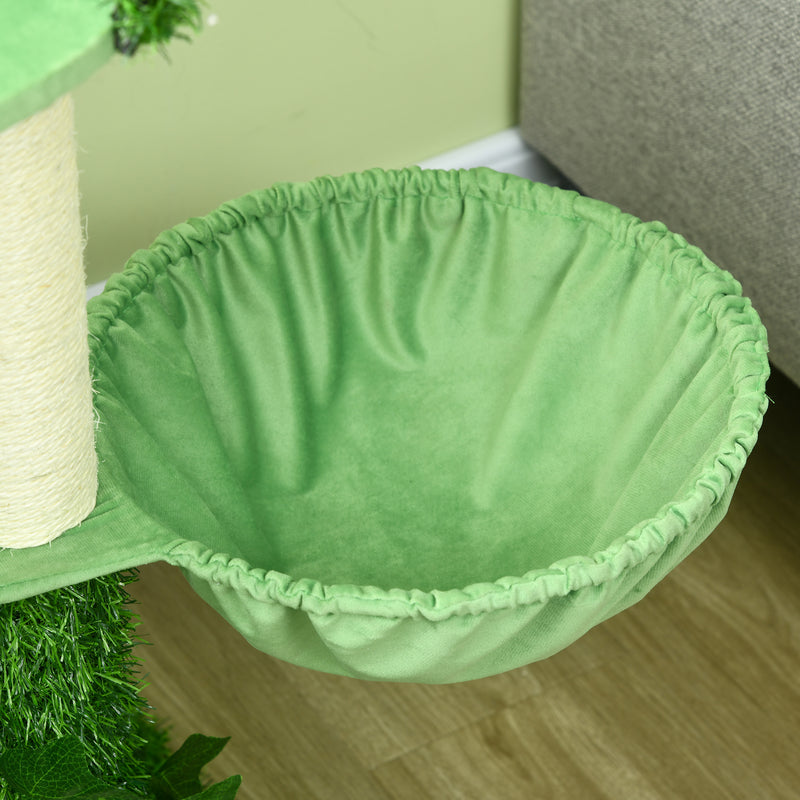 PawHut 77cm Cat Tree for Indoor Cats with Green Leaves, Scratching Posts Condo