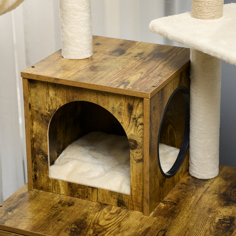 PawHut Litter Box Enclosure with Cat Tree Tower Hammock Cushion