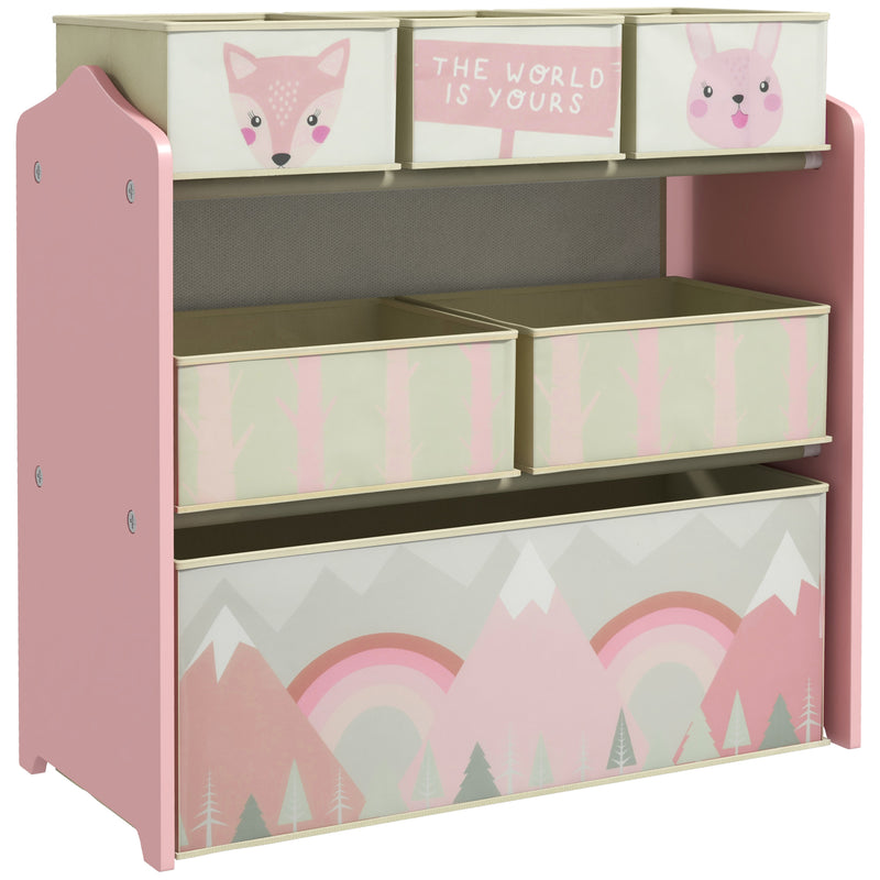 ZONEKIZ Pink Kids Storage Units with 6 Boxes, Childrens Toy Storage Organiser