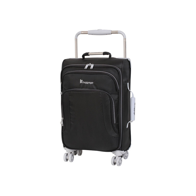 IT Luggage World's Lightest Suitcase with 8 Wheels and Wide Handle Design - Raven Black