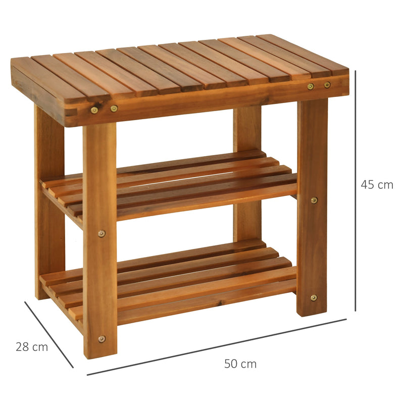 Acacia Wood Shoe Bench  3-Tier Shoe Storage Rack Hallway Organizer Shelf