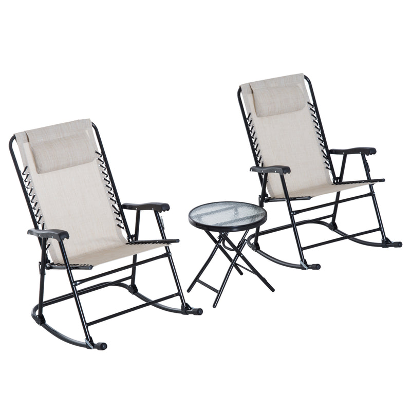 Outsunny 3 Pcs Outdoor Conversation Set w/ Rocking Chairs and Side Table Beige