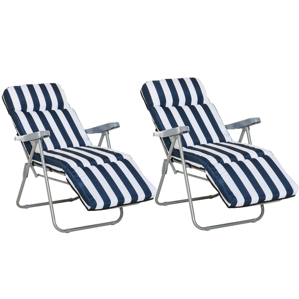 Outsunny Set of 2 Folding Sun Lounger Recliner Chairs Daybed Cushion B