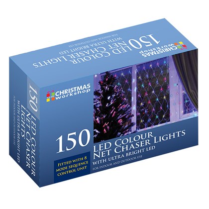 Multi Coloured Christmas Workshop Indoor and Outdoor Net Curtain Chaser Lights x 150 LEDs