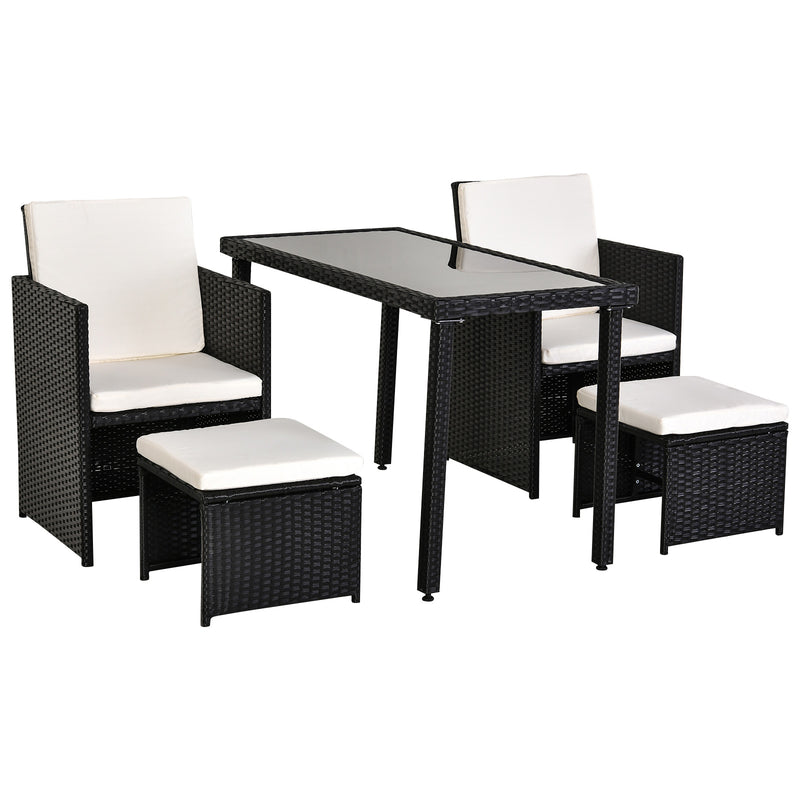 Outsunny 5 Pieces Rattan Garden Furniture Sofa Set w/ Table Chair Footrest Black