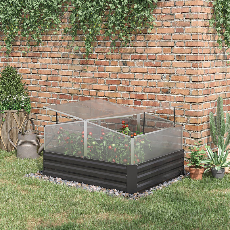 Outsuuny Galvanised Raised Garden Bed with Greenhouse and Cover, Dark Grey