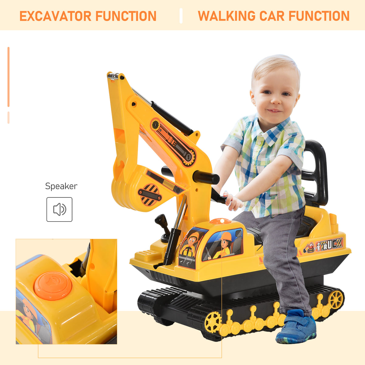 HOMCOM Kids Ride On Digger Yellow