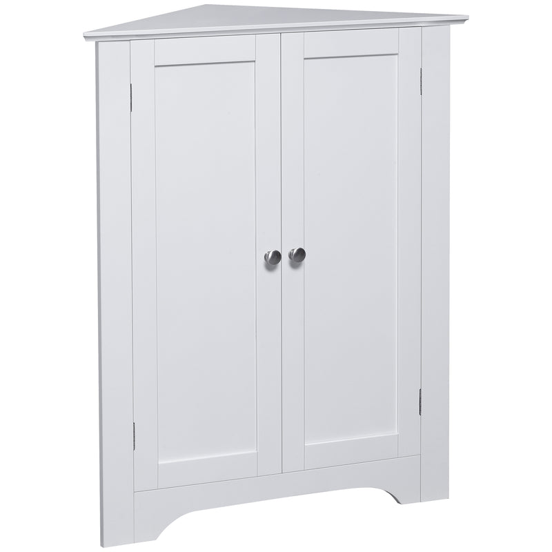 Kleankin Corner Bathroom Cabinet, Recessed Doors And Adjustable Shelf, White