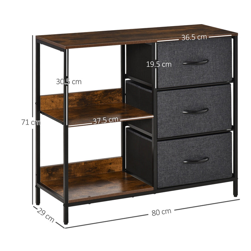 Chest of Drawers Storage  Dresser Cabinet Organizer with 3 Fabric Drawers and 2 Display Shelves for Living Room Bedroom Hallway Black OrganizerBlack