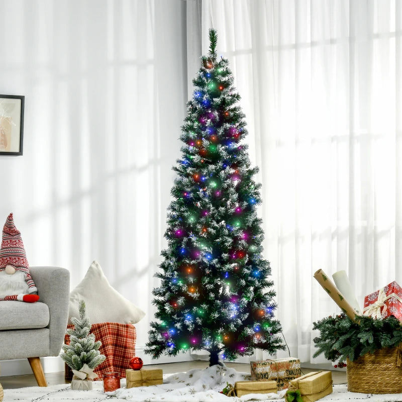 HOMCOM Christmas Tree Slim 6' with 300 Multi Coloured LED Lights