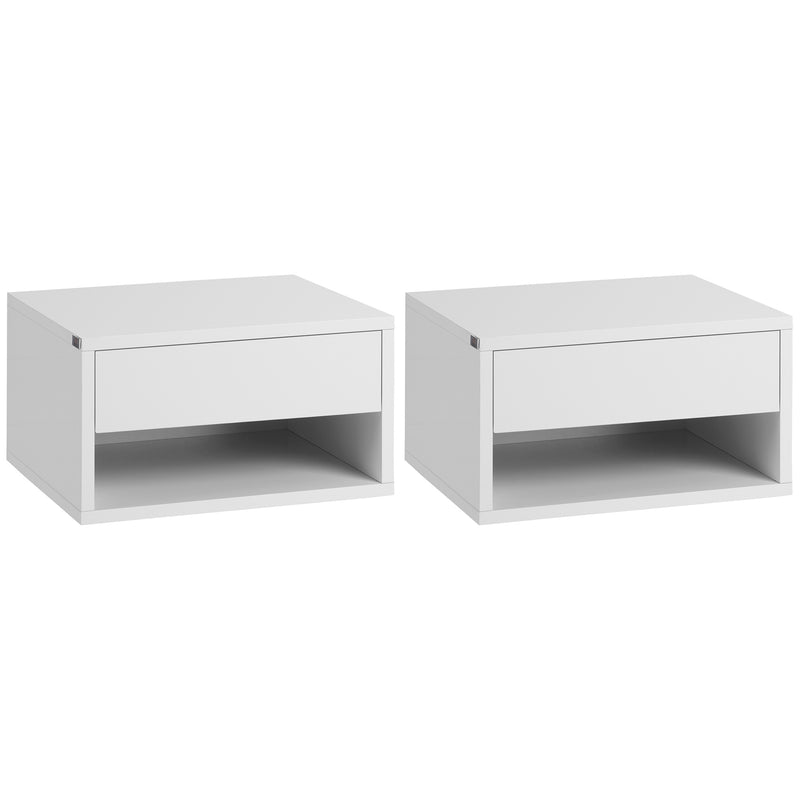 HOMCOM Floating Bedside Table Set of 2 Wall Mounted Nightstand W/ Drawer White