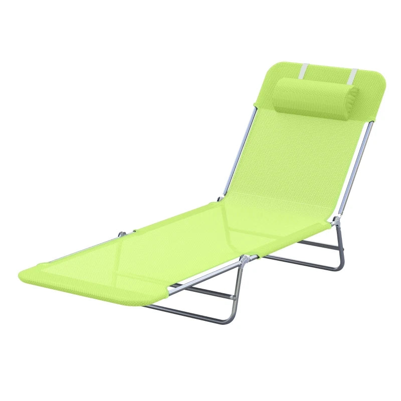 Outsunny Recliner Sun Lounger with Headrest Pillow -  Green