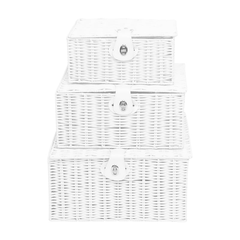 Set of 3 Wicker Storage Box - White