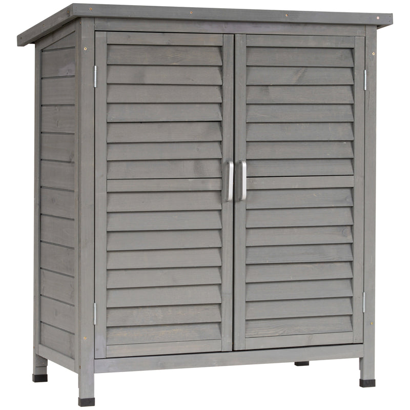 Outsunny Garden Storage Shed Solid Fir Wood Garage Organisation w/ Doors Grey