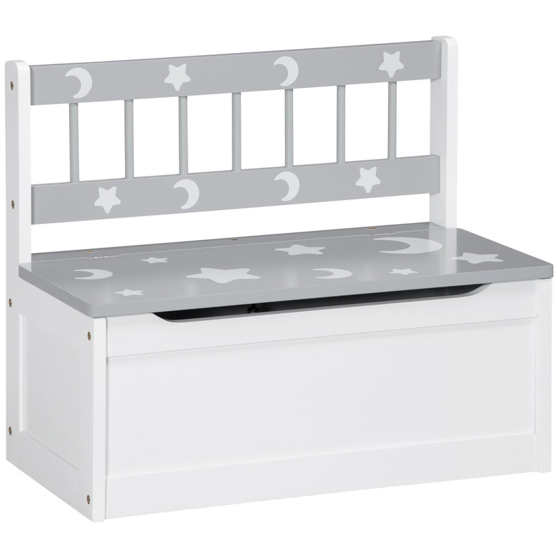 ZONEKIZ 2 In 1 Wooden Kids Storage Bench, Toy Box w/ Safety Rod - Grey