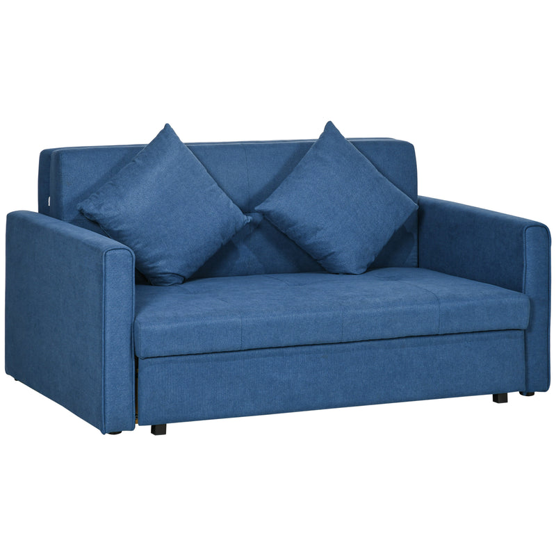 HOMCOM 2 Seater Sofa Bed, Convertible Bed Settee, Modern Fabric Loveseat Sofa Couch with 2 Cushions, Hidden Storage for Living Room, Guest Room, Blue