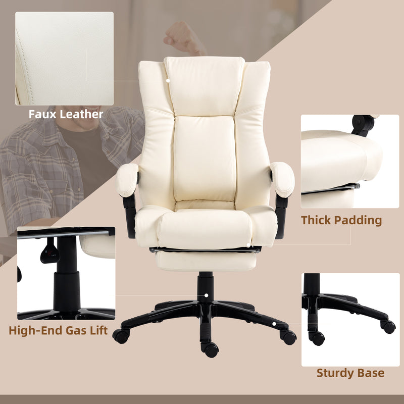 Vinsetto Executive Home Office Chair High Back Recliner, with Foot Rest, Cream