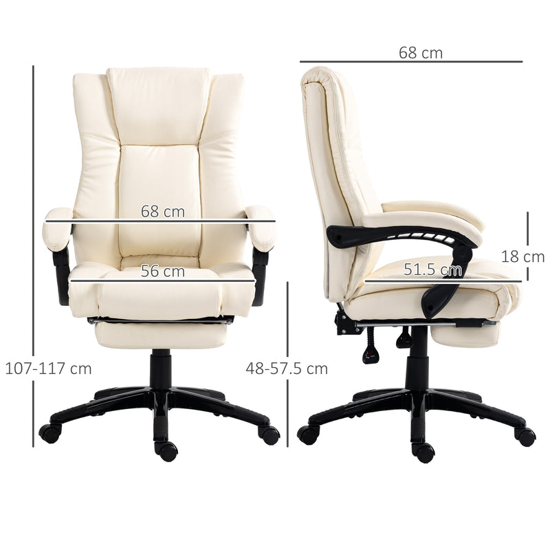 Vinsetto Executive Home Office Chair High Back Recliner, with Foot Rest, Cream