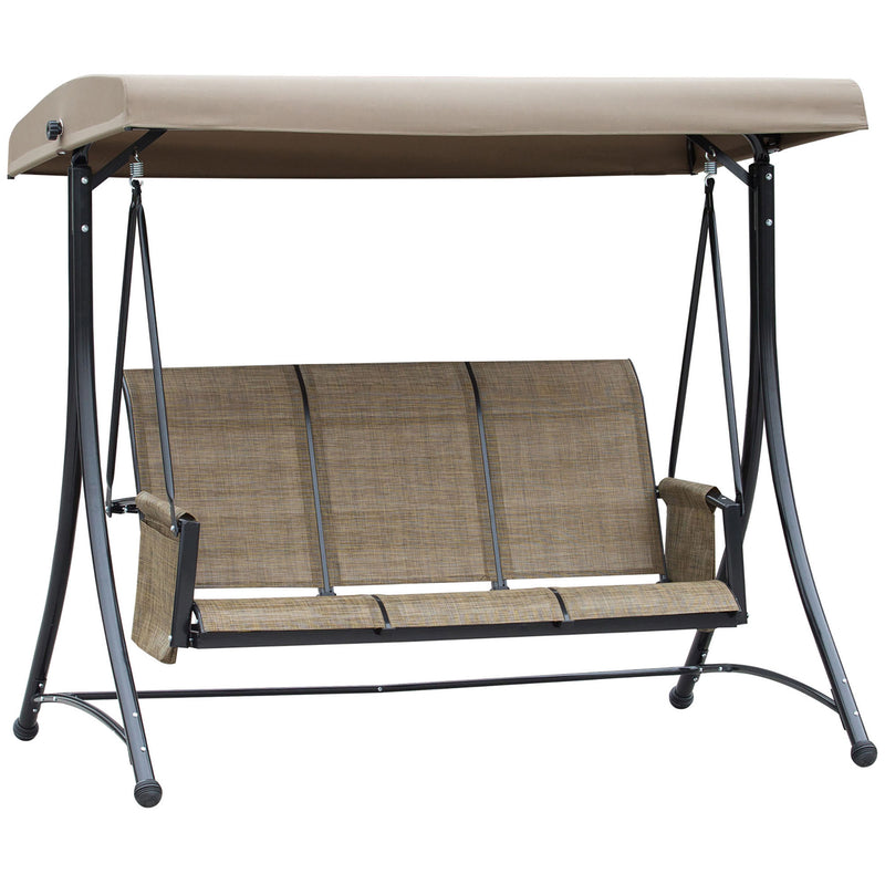 Outsunny 3 Seat Metal Fabric Backyard Balcony Patio Swing Chair w/ Canopy Brown