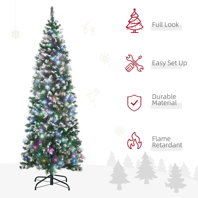 HOMCOM Christmas Tree Slim 6' with 300 Multi Coloured LED Lights