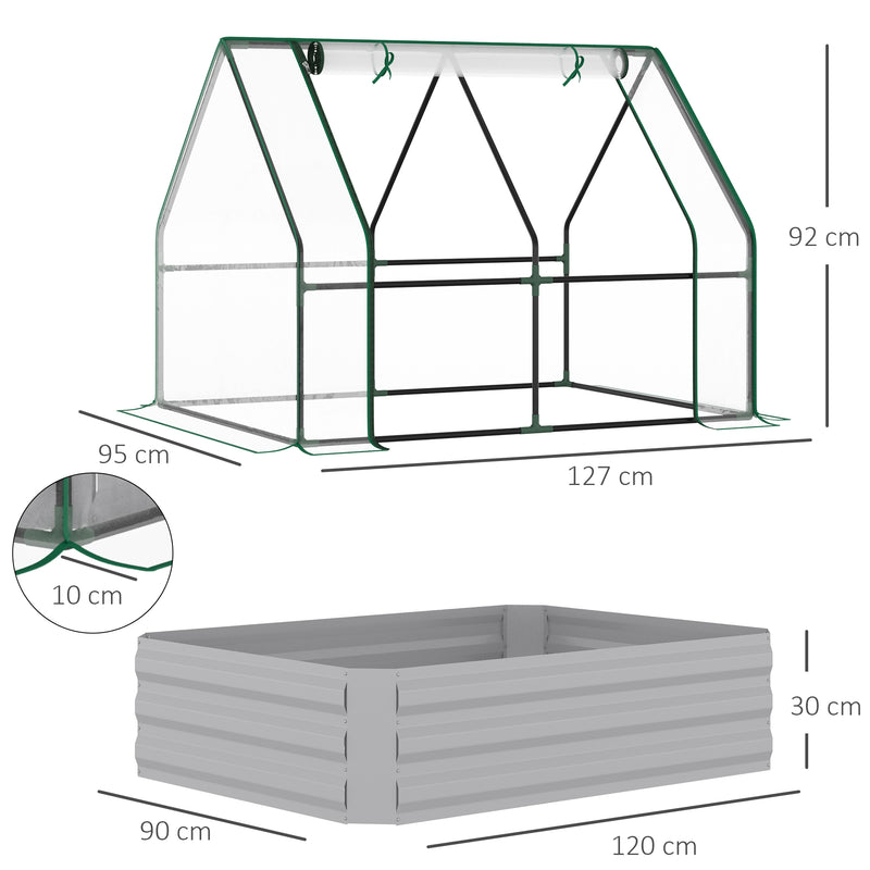 Outsunny Raised Garden Bed with Greenhouse, Steel Planter Box with Plastic Cover