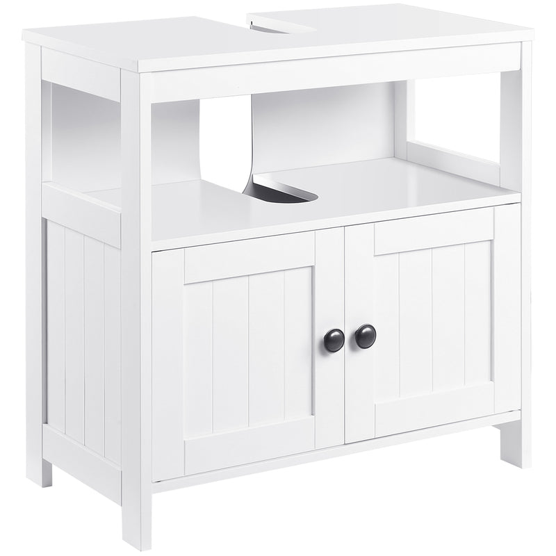 kleankin Bathroom Pedestal Under Sink Cabinet with Storage Shelves, Door, White