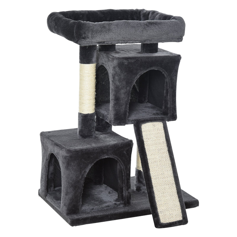 PawHut Cat Rest & Play Activity Tree w/ 2 House Perch Scratching Post Black