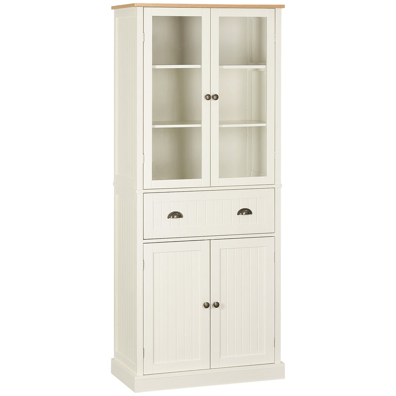 HOMCOM Kitchen Cupboard, 5-tier Storage Cabinet with Adjustable Shelves, Cream