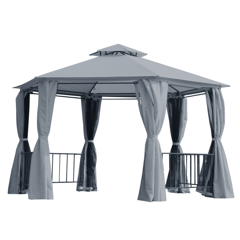 Outsunny 3 x 3(m) Gazebo Canopy 2 Tier Patio Shelter Steel for Garden Grey