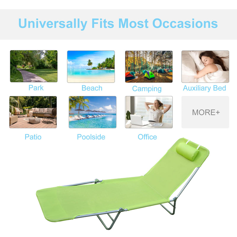 Outsunny Recliner Sun Lounger with Headrest Pillow -  Green