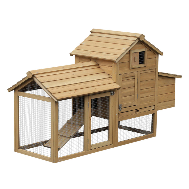 PawHut Chicken Coop Hen Cage Small Animal Hutch Nesting Box Outdoor Run Natural