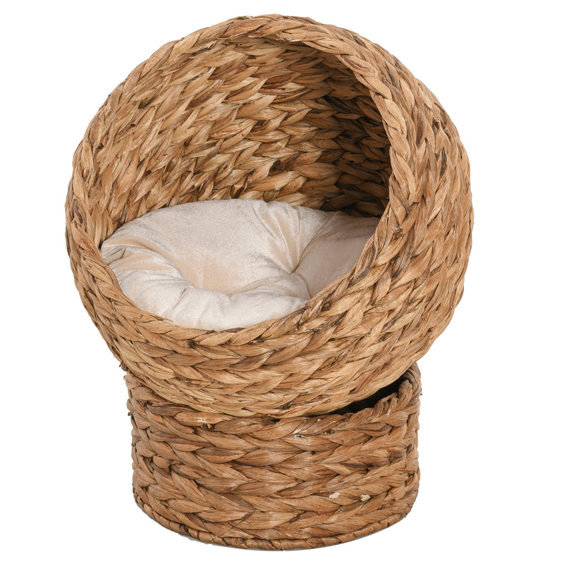 PawHut Wicker Cat House, Raised Cat Bed with Cylindrical Base, 50 x 42 x 60 cm