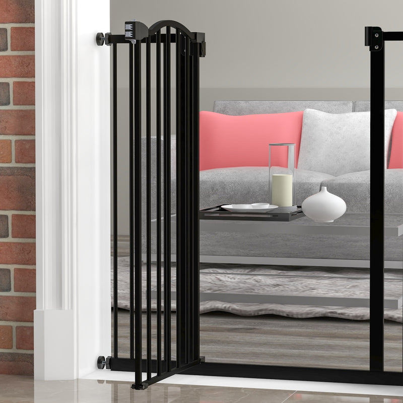 PawHut 74-94cm Adjustable Metal Pet Gate Safety Barrier w/ Auto-Close Door Black